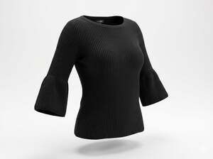 Woman’s Large Lord & Taylor Black Ribbed Knit Flare Bell Sleeve Sweater